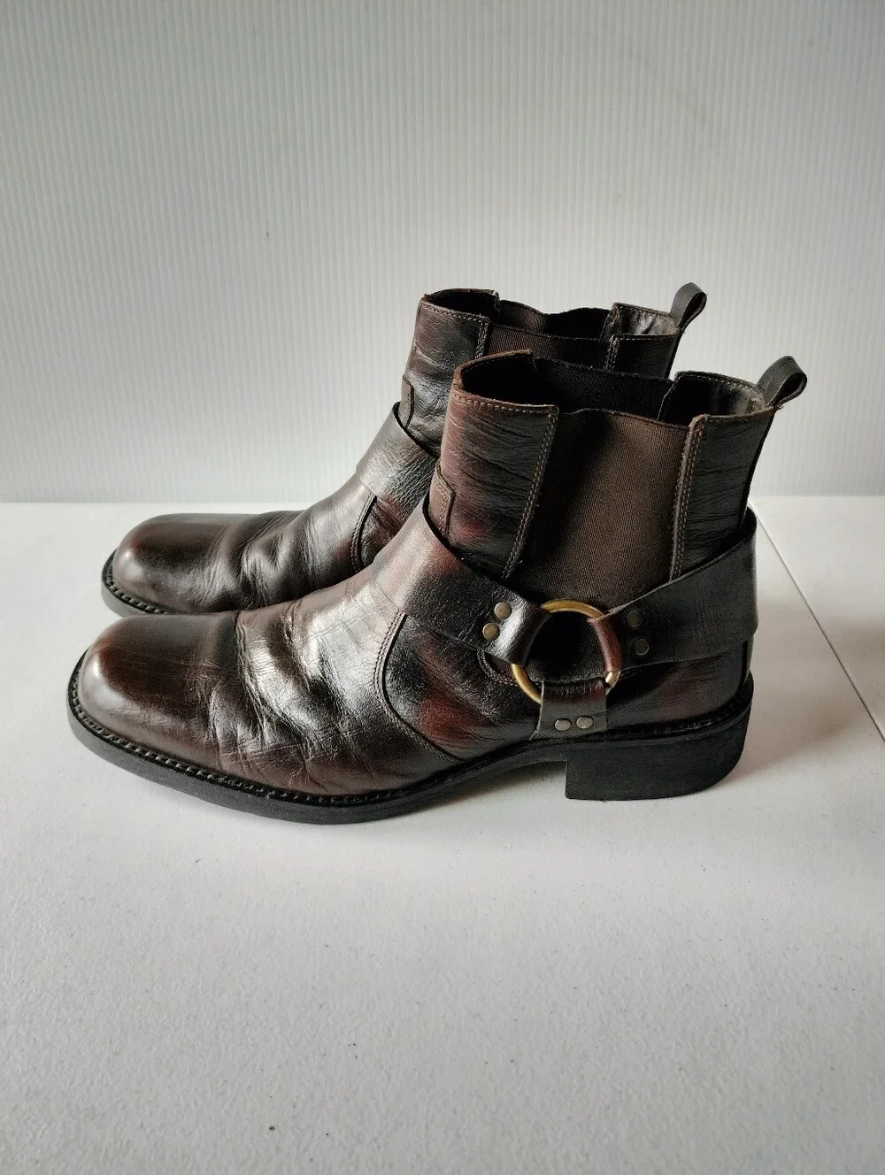 Alfani Briar Men's Brown Leather Harness Ankle Chelsea Boots 12 Office Western
